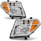 AXLAHA for 2005-2007 Nissan Pathfinder/2005-2008 Nissan Frontier Headlights | OE 26060-EA525/26010-EA525,Halogen, W/O bulbs,Plug &amp; Play,Chrome Pair