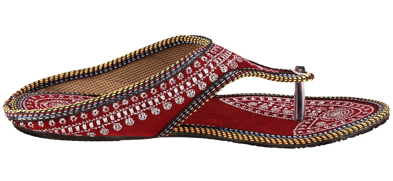 thari choice women's velvet ethnic flat chappal and slipper