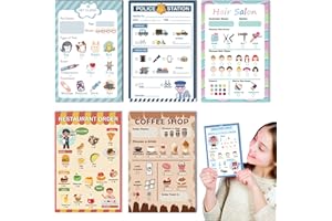 SHIQIKEJIPTY 6 PCs Kids Pretend Play Notepads 4X6 in Pretend Play Notebooks Playtime Notepads Variety Role Play Game Accessories Include Restaurant Doctor Police Vet Coffee Salon 30 Pages Each for Toddlers 3-5