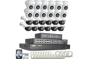 ONWOTE 32 Channel Security Camera System PoE, 12MP 32CH NVR 8TB, 32 Ports Switch, 24x 6MP Outdoor Audio PoE IP Cameras, AI Human Vehicle Detection, 24x Cables-2280ft, Commercial CCTV for Business