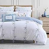 Peri Home Bows Bedding Cottage Core 100% Cotton 3-Piece Comforter and Sham Set, King, Blue Sasha Bows