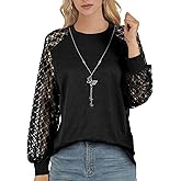 AURUZA Long Sleeve Shirts for Women Waffle Knit Puff Lace Sleeve Tops Dressy Casual Blouses Work Business Fall Outfits
