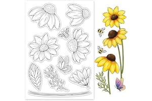 ORIGACH Daisy Flower Clear Stamps, Flower Daisy Silicone Stamps Flower Transparent Reusable Stamps for Making Cards, DIY Scra