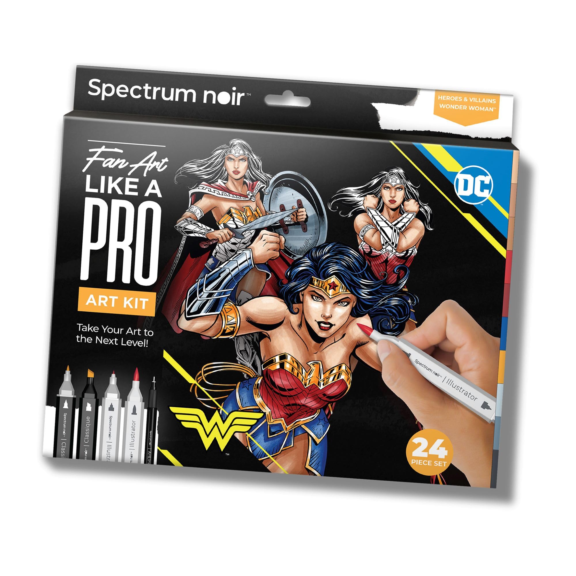 DC Comics Wonder Woman Art Colouring Set – Fan-Art Like a Pro Kit by Spectrum Noir –24 Pieces Including Premium Colouring Book, Art Markers & Liner Pens