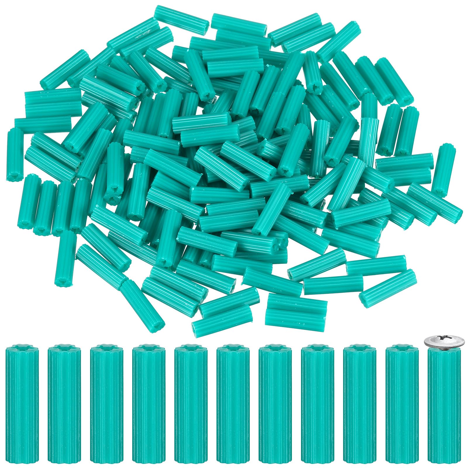 Photo 1 of 200 Pcs Expanding Plastic Screw Anchors 1/4" Hole Green Plastic Anchors for Concrete Tile Cement Bolt Expansion Tube for #10,11,12 Screws, Fix to Wall Drywall or Other Surface(1")