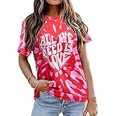 Women Valentines Shirts Tie Dye Heart Graphic Short Sleeve Cute Round Neck Shirt for Women Lover Gift Tops