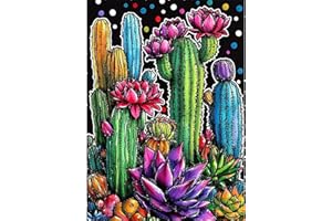 RICUVED Cactus Diamond Art Kits for Adults, Flowers Diamond Painting Kits for Beginners, 5D DIY Full Round Drill Gem Dots Pai