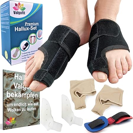 ValgoFit® Hallux Valgus Set - effektiv und komfortabel - Korrektur Schiene - Bunion-Socke - Silikon Gel Zehen-Spreizer - Zehe