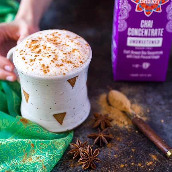 BHAKTI FAIR TRADE DAIRY FREE PREMIUM CHAI TEA – UNSWEETENED CONCENTRATE (32 OUNCE, 1 COUNT) – EXPERIENCE THE FRESH AND SPICY GINGER CHAI DIFFERENCE