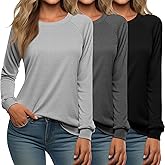 Ficerd 3 Pack Womens Long Sleeve Sweatshirt, Crewneck Loose Fit Casual Tunic Tops, Fall Winter Solid Basic Pullover