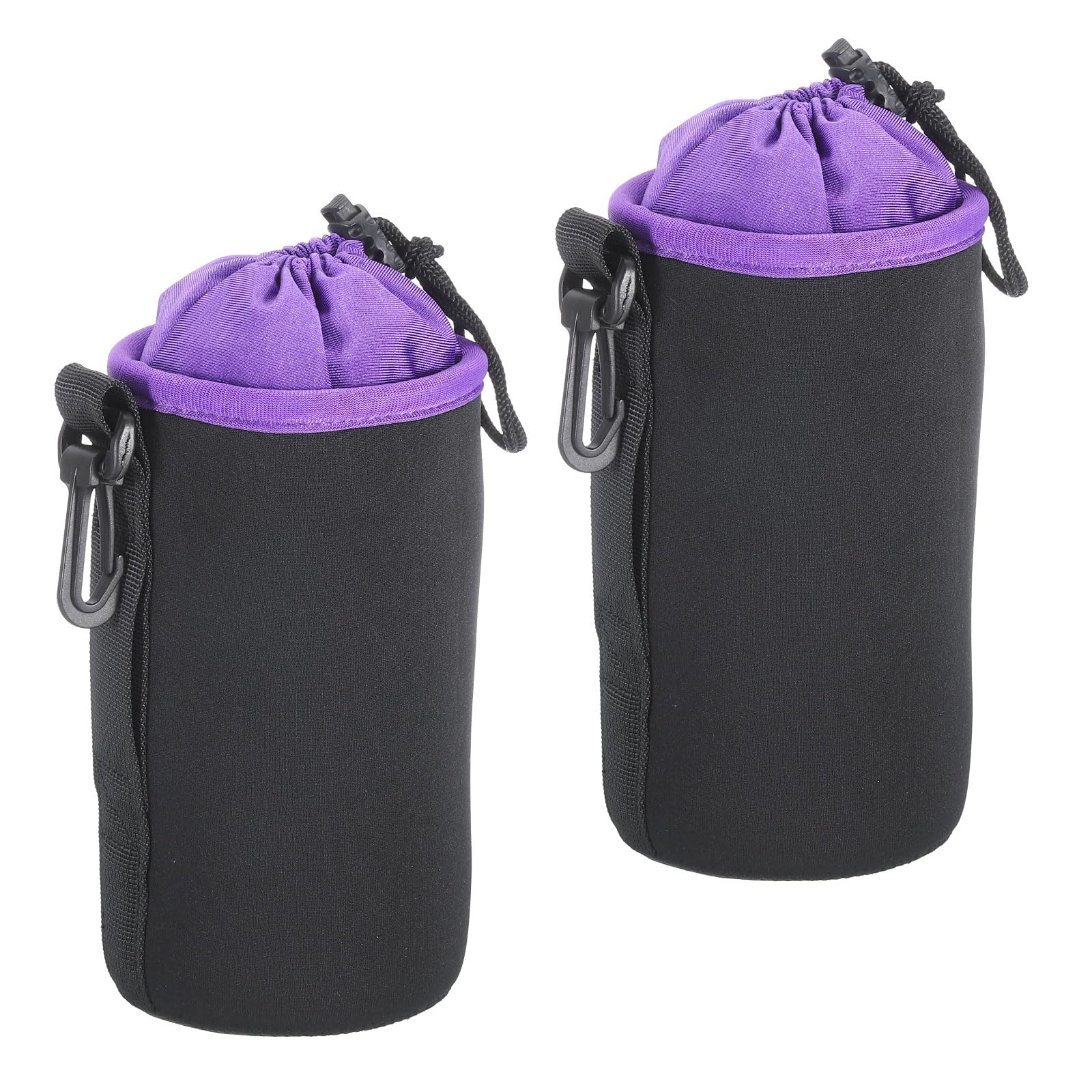 PATIKIL Camera Lens Bag, 2 Pcs 3.7" ID x 7.1" H Cylindrical Drawstring Lens Pouch with Thick Protective Neoprene, Lens Case for DSLR Camera Lens, Water Coffee Cups Black, Purple