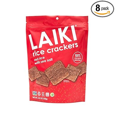 Laiki Gluten Free Rice Crackers Gluten Free Snack Vegan Non Gmo Verified Fodmap Friendly Rice Crackers Red Rice 353 Ounce Pack Of 8
