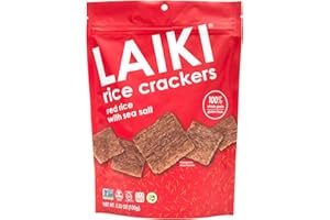 LAIKI Red Rice Crackers - Gluten Free Snacks - Deliciously Light and Airy Crunch - Allergen-Friendly, Vegan, Non-GMO Verified, FODMAP Friendly Rice Crackers Red Rice - 3.53 Ounce Bag (Pack of 8)