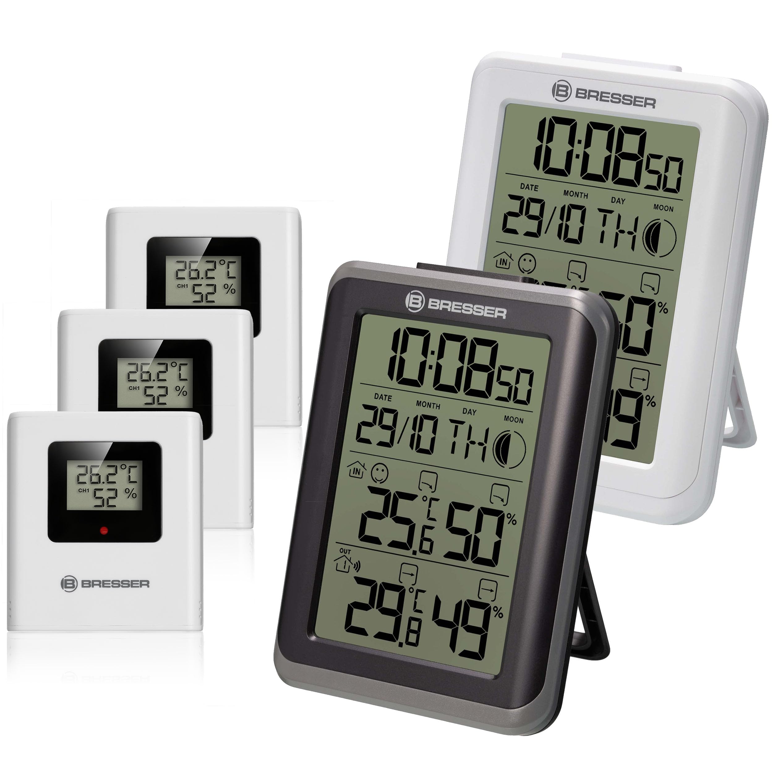 Bresser ClimaTemp IO Weather Station Thermometer Hygrometer Set of 2 in White and Black with 3 Outdoor Sensors