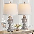 Gray Table Lamps for Bedroom Set of 2 with USB Port, Vintage 3-Way Dimmable Touch Control Nightstand Lamps, Bedside Lamps for Living Room, Farmhouse Lamps with Tapered Linen Drum Shade, Bulbs Included