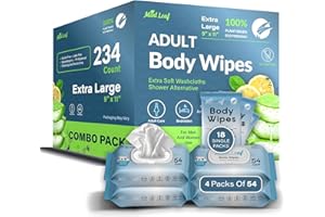 MINTLEAF XL Adult Body Wipes - No Rinse Shower & Incontinence Bath Wipe, 11x9 Cleansing Washcloths with Aloe Vitamin E, Hypoallergenic Disposable Wipes for Adults, Seniors, Gym & Travel - 4 Packs + 18 Singles