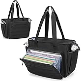 CURMIO Nurse Tote Bag for Women, Portable Medical Supplies Shoulder Bag with A4 Size Accordion File Organizer Compartment and 15.6” Laptop Sleeve for Nursing Work, Home Health, Black(Patent Pending)