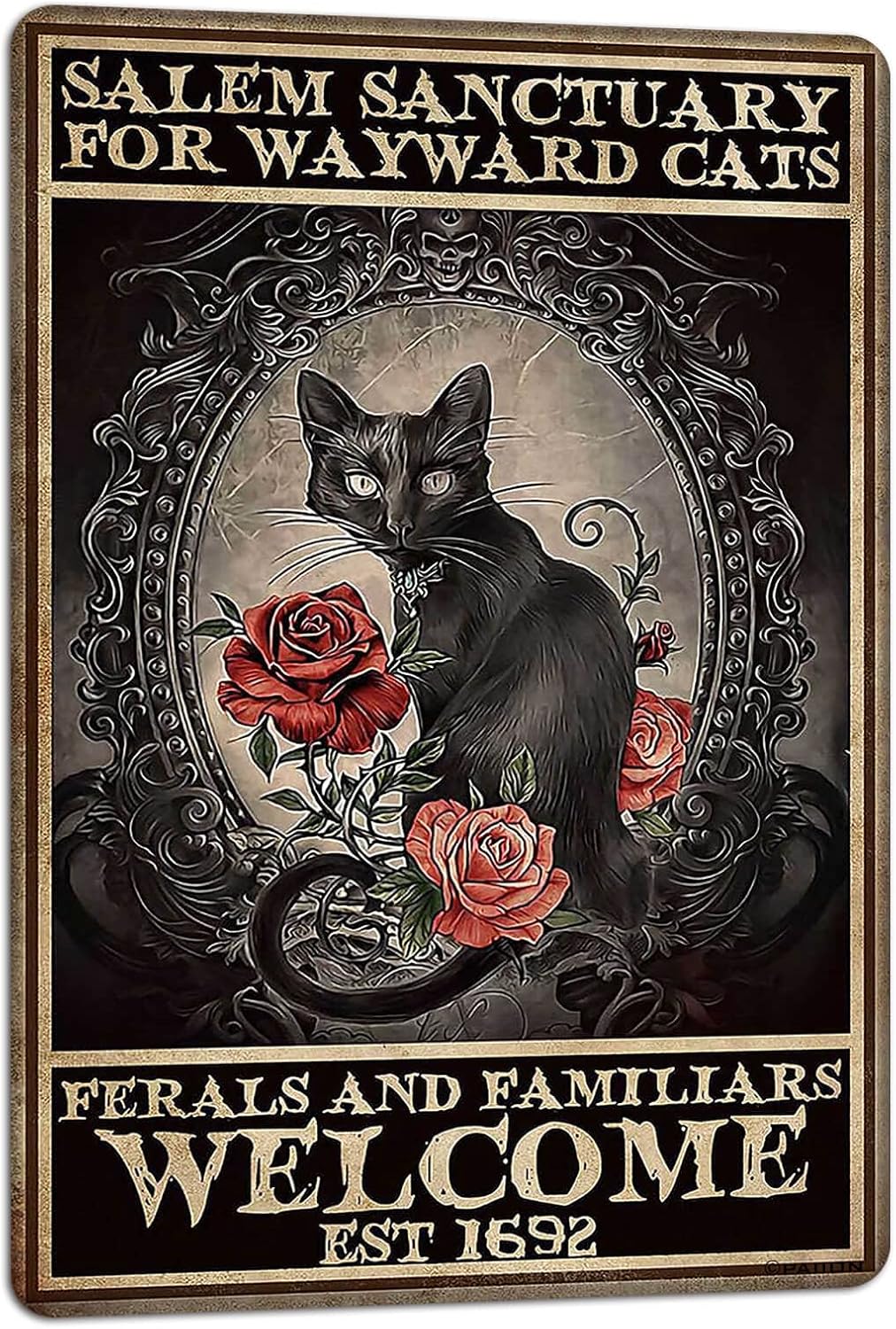 Wall Décor - PAIION Salem Sanctuary For Wayward Cats Halloween Black Cat Halloween Decor Cat Lover Metal Signs Vintage Poster Home Bedroom Wall Art Gift 8x12 Inches
