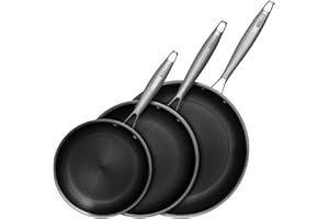 Starfrit The Rock Clad Non-Stick 3PC Fry Pan Set - 8", 9.5", 11"- Hybrid Stainless Steel & Ceramic - PFAS-Free - Induction Co
