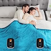 WOOMER Electric Heated Blanket Queen Size, Soft Flannel Fast Heating Blanket, Teal Color, 84"x 90", 10 Heating Levels & 0.5-12H Auto Off, Over-Heat Protection