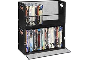 Salajory CD DVD Storage Rack 2-Pack with Handles, Holds 28 DVD or 32 Blu-ray Cases per Rack | Portable DVD Case Holder for De