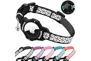 OUCWLTAG AirTag Cat Collar Breakaway, Reflective GPS Cat Collar with Luminous Apple Air Tag Holder, Cat Tracker Collars with Safety Elastic Band for Girl Boy Cats, Kittens and Puppies 7-10 Inch, Black