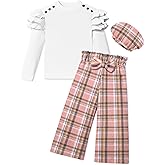 MIGU Girls Clothes Fashion Long-Sleeved Tops Plaid Trousers Loose Straight Leg Pants Plaid Hat Girls Outfits Fall 3pcs