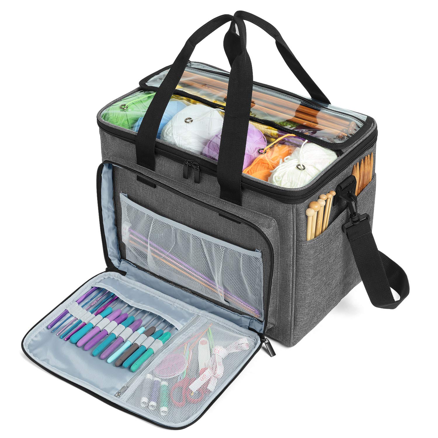Teamoy Wool Storage Case Suitable for Carrying Knitting/Crochet Wool and Pockets for Accessories (Not Supplied), Nylon, Grey