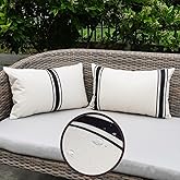 ONWAY Outdoor Pillow Covers Waterproof 12X20 Set of 2 Lumbar Throw Pillow Cover Beige and Black Striped Outdoor Pillows for Patio Furniture