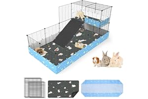 MODESLAB Guinea Pig Cages with Tarp and Bedding Pee Pad Liner, 2-Story Large Guinea Pig Playpen C&C Loft Cage for 2 Rabbit Bunny Chinchilla Small Animal Habitat for Indoor