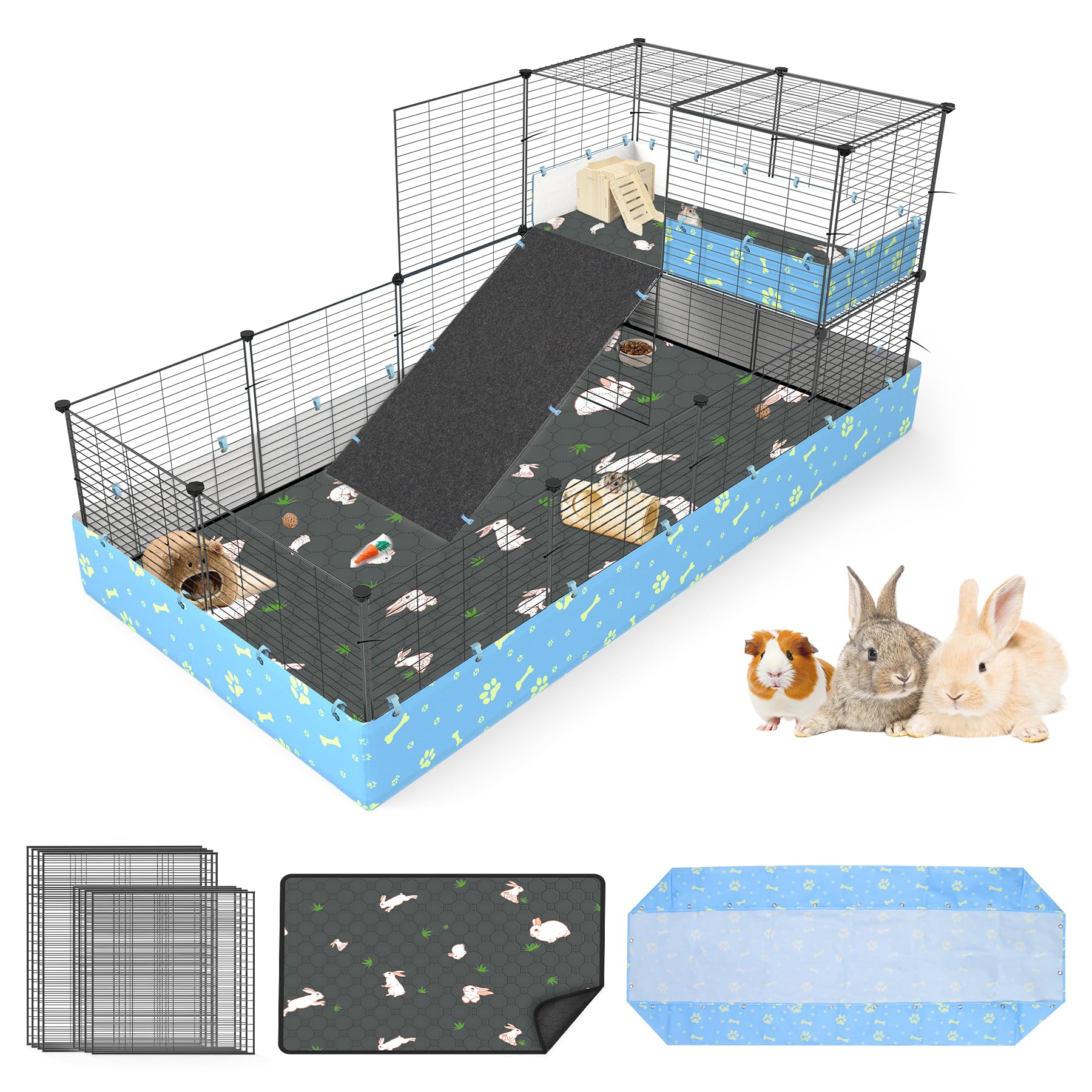 Photo 1 of MODESLAB Guinea Pig Cages with Tarp and Bedding Pee Pad Liner, 2-Story Large Guinea Pig Playpen C&C Loft Cage for 2 Rabbit Bunny Chinchilla Small Animal Habitat for Indoor