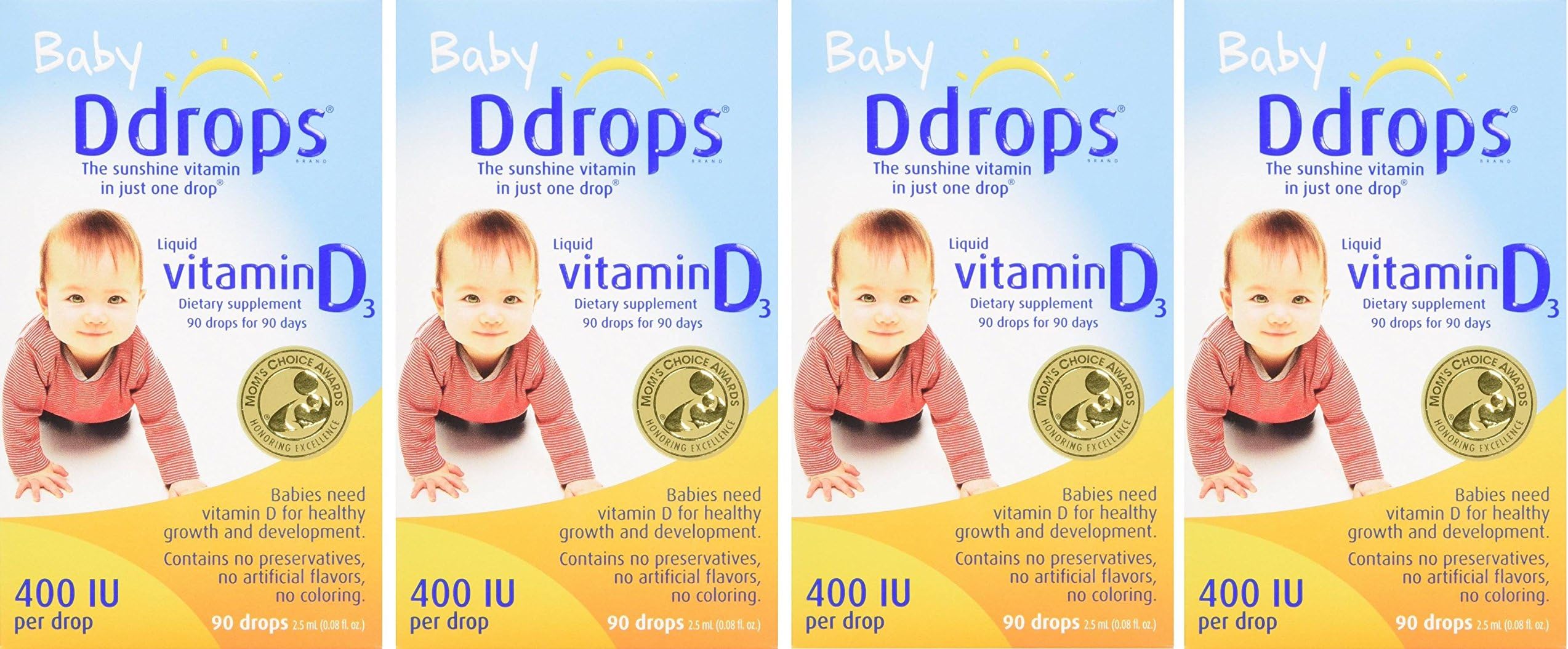 Ddrops hQvYwF Baby 400 IU, Vitamin D, 90 drops 2.5mL, 4 Pack