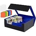 NEWLOOP Trading Card Storage Box - 2400+ Commander Card Deck Case with See-through Display Top for Magic the Gathering YuGiOh, TCG PTCG MTG Box with 12 Dividers 4 Supporters, Black and Blue