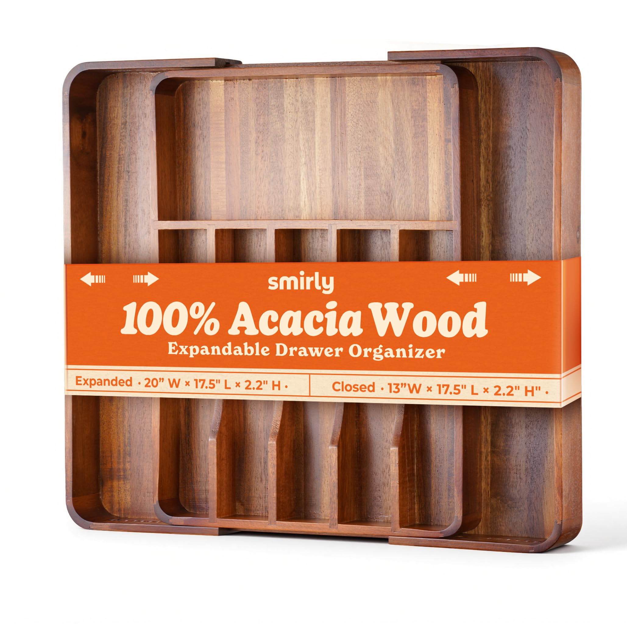 Photo 1 of **small damage** SMIRLY Silverware Drawer Organizer – Bamboo Kitchen Drawer Organizer, Adjustable Utensil Holder and Cutlery Tray, Drawer Dividers for Flatware and Kitchen Utensils