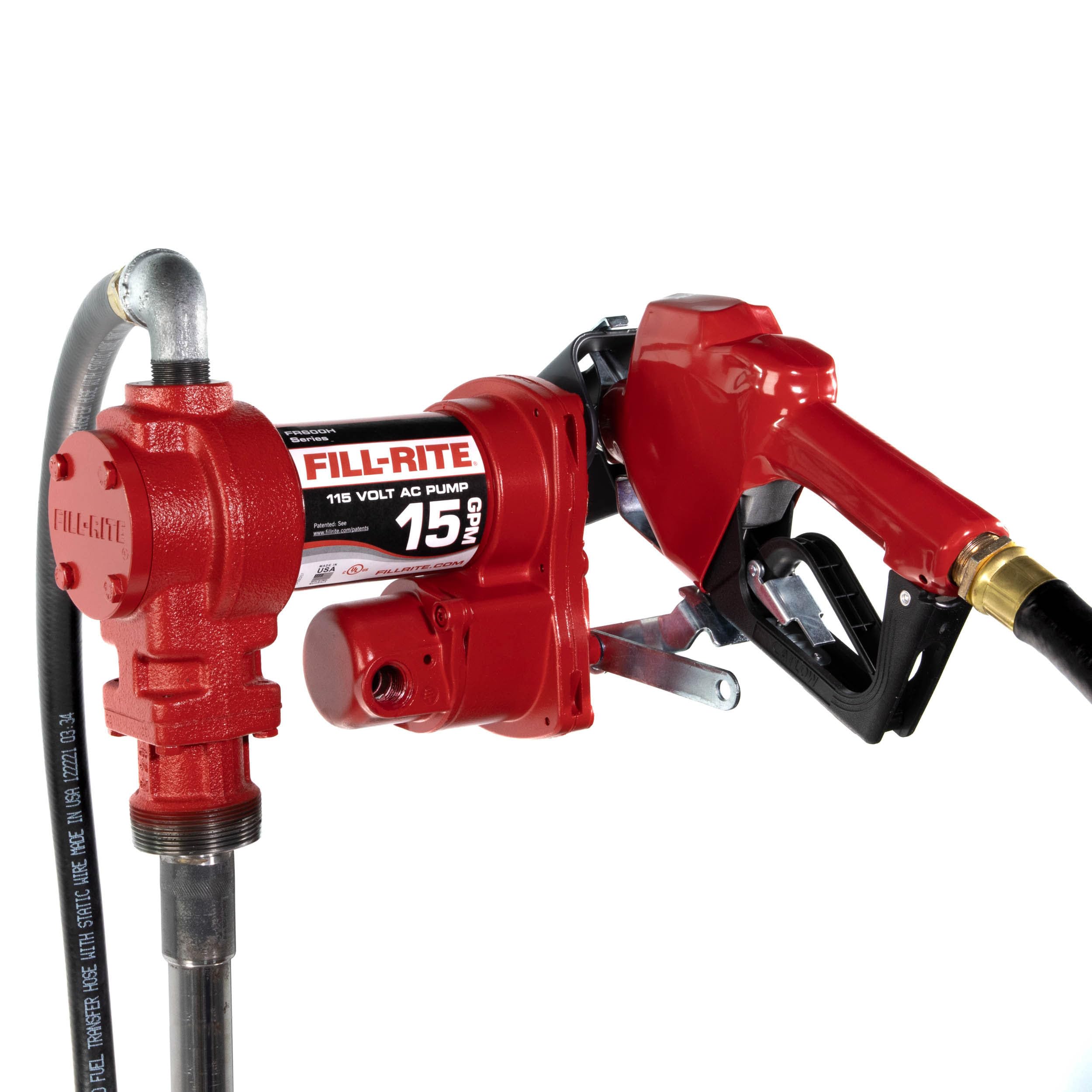 Photo 1 of Fill-Rite FR610HA 115V 15 GPM Fuel Transfer Pump w/Discharge Hose & Automatic Nozzle (Red) | Gasoline, Diesel, Kerosene, Ethanol & Methanol Blends & Biodiesel