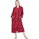 PAVILIA Womens Housecoat Zip Robe, Sherpa Zip Up Front Robe Bathrobe, Plush Warm Zipper House Coat Lounger, Pockets Fluffy