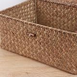 FEILANDUO Wicker Shelf Baskets with Lid Seagrass Storage Box Medium Coffee view 5