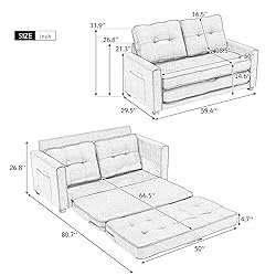 ERYE 3 in 1 Upholstered Futon Sofa Loveseat