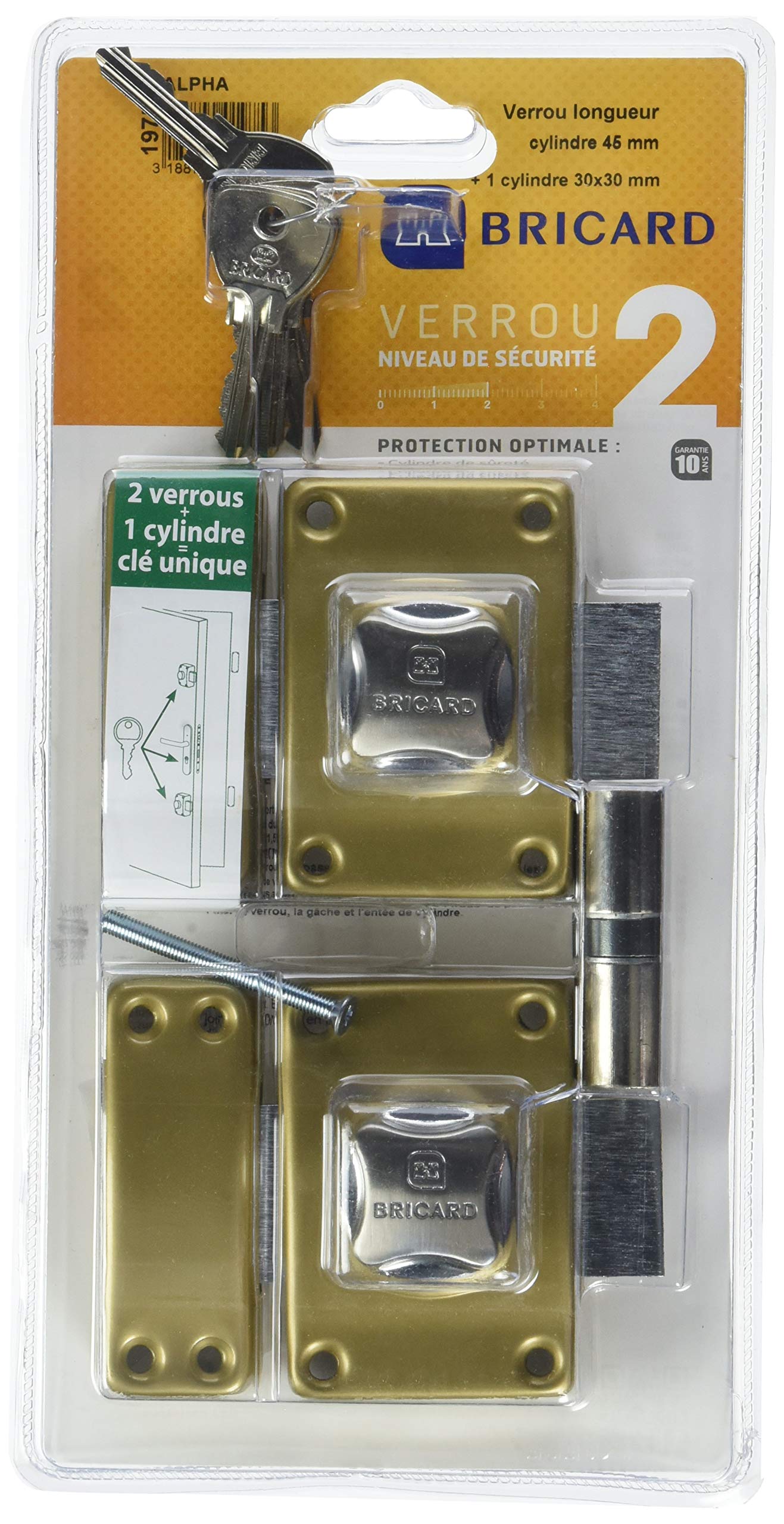 Set of 2 Locks with 1 Cylinder 15741 entrouvrant 1952 Bricard 1975