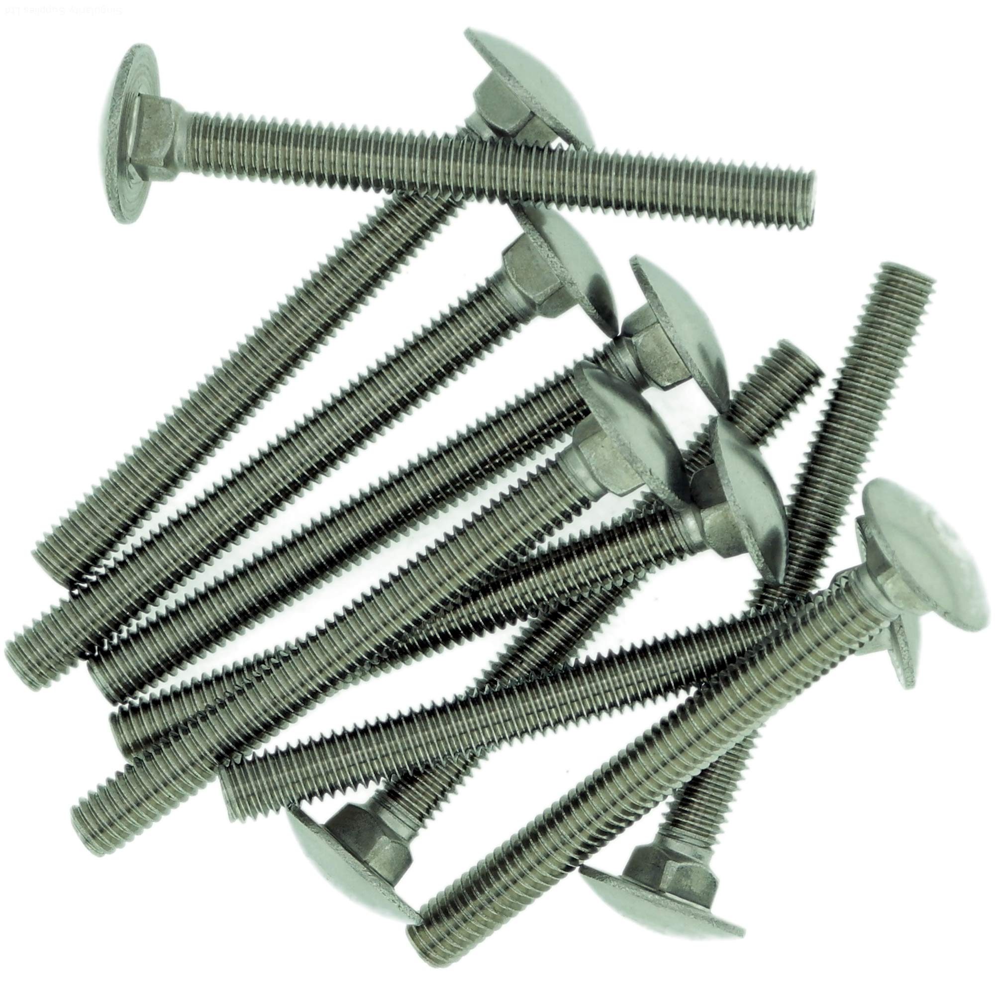 M5 (5mm x 12mm) Cup Square Carriage Bolt (Fully Threaded) - Stainless Steel (A2) (Pack of 10)