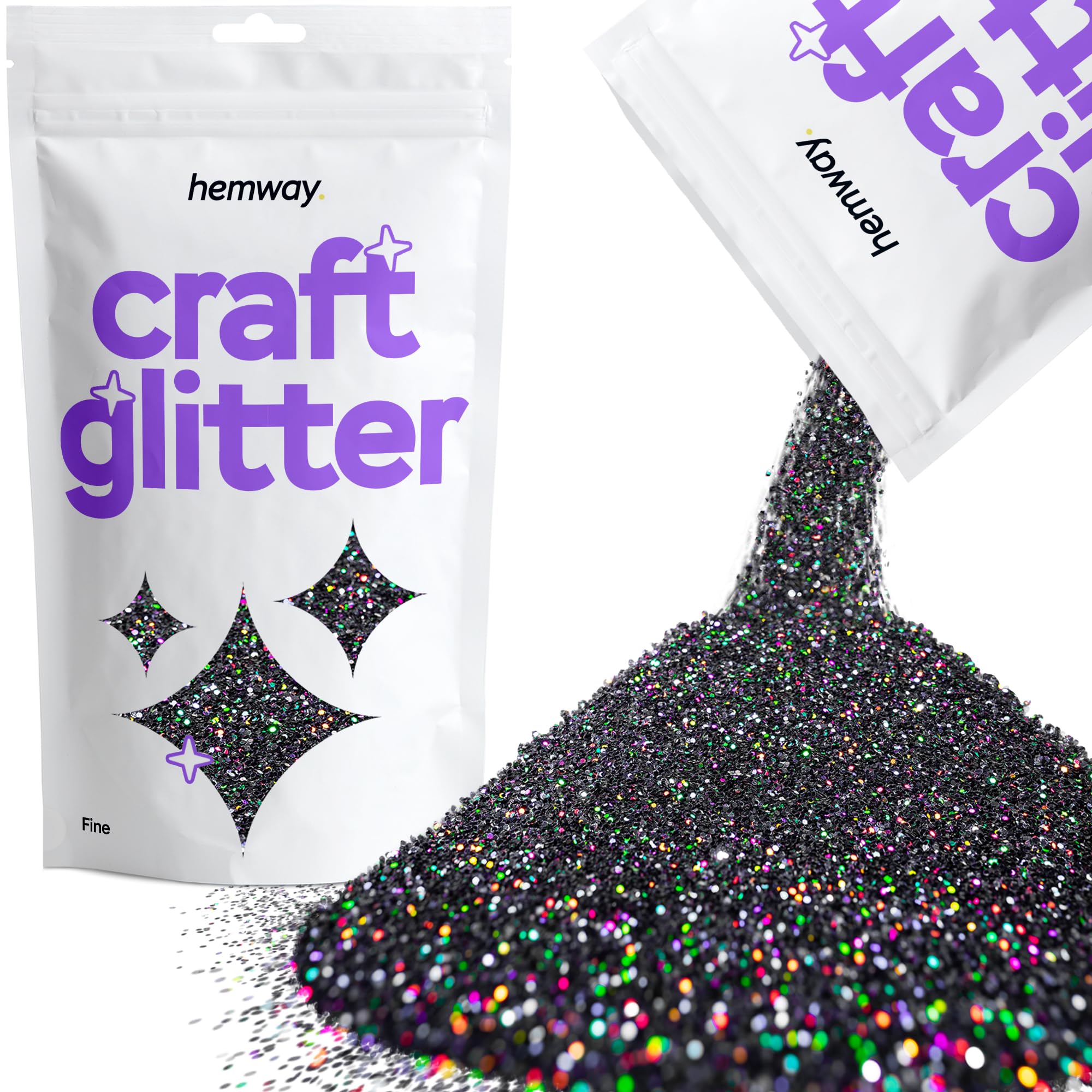 Hemway Craft Glitter Black Holographic 100g Fine Glitter for Crafts, Resin, Cosmetic, Nail, Face, Body, Festival, Tumblers, Art, Candle, Crafting