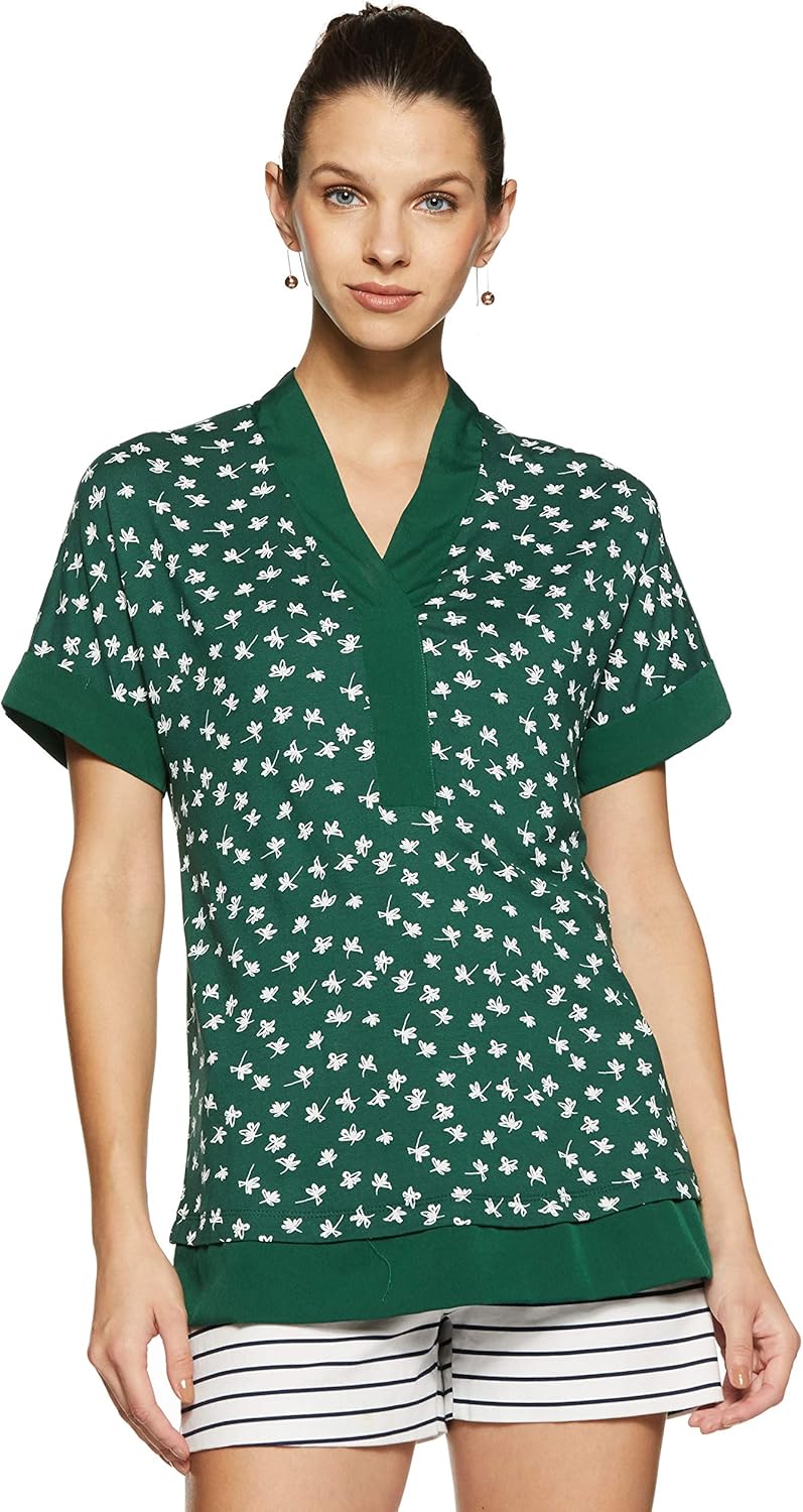 Buy Marks & Spencer Women's Floral Regular Fit Top (7212K_Bottle Green