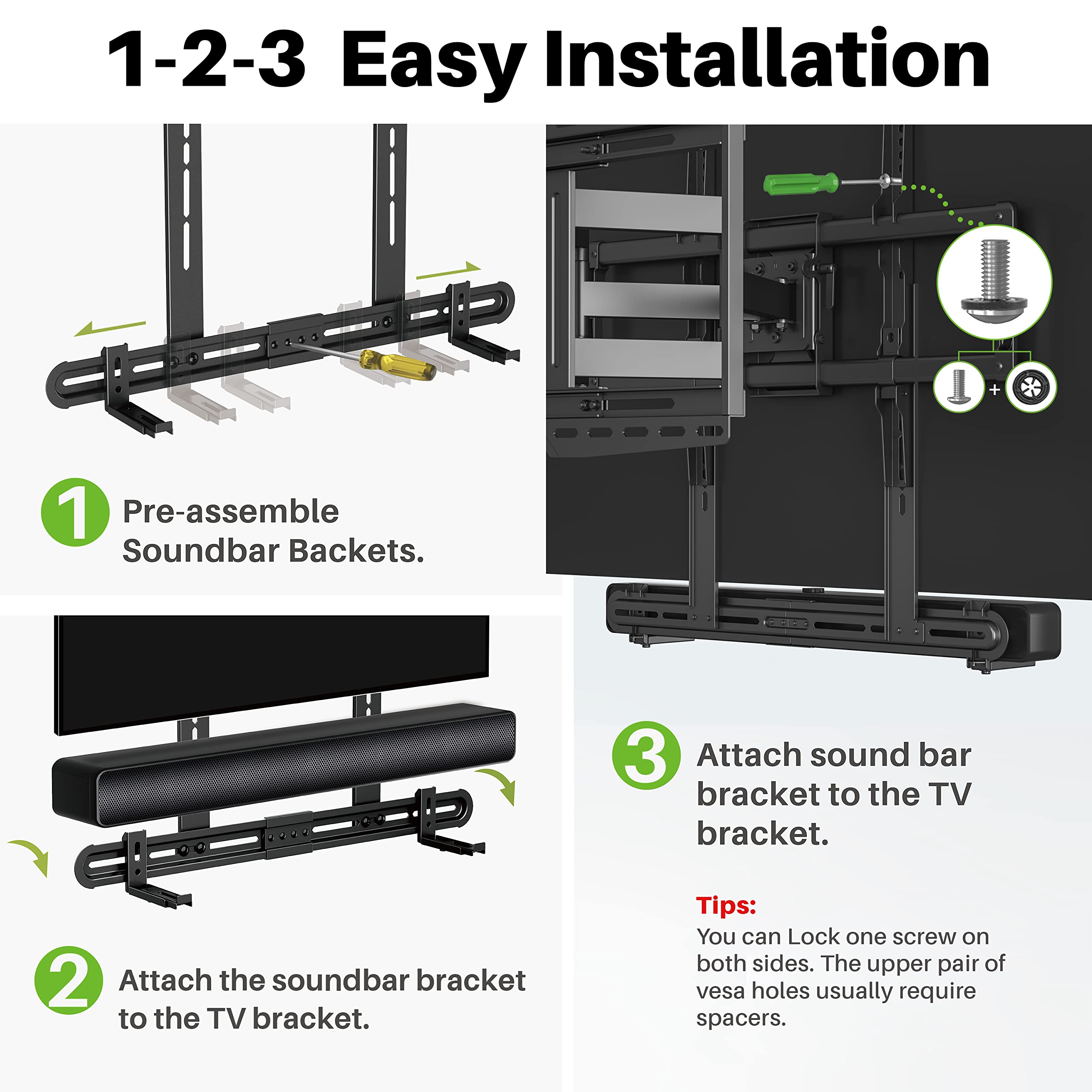 USX MOUNT Universal Soundbar Mount, Sound Bar TV Bracket for Soundbar with Speaker, Fits 2 Installation Options, Removable No-Slip Base Holder Extends 3.46”-6.06”