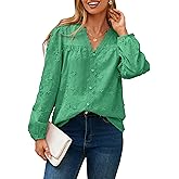 Simplee Womens Dressy Long Sleeve Blouses Casual V Neck Button Floral Lace Embroidered Fall Tops Fashion Shirts