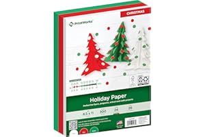 PrintWorks Holiday Paper 8.5" x 11" - 300 Sheets - 3 Christmas Paper Colors (Red, Green, & White) - Ideal for School & Craft Projects - Made in The USA - 24 lb/89 GSM & 28 lb/105 GSM (00583)