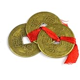 IndianStore4All Feng Shui Lucky Three Chinese Coins Tied in Red Ribbon for Wealth