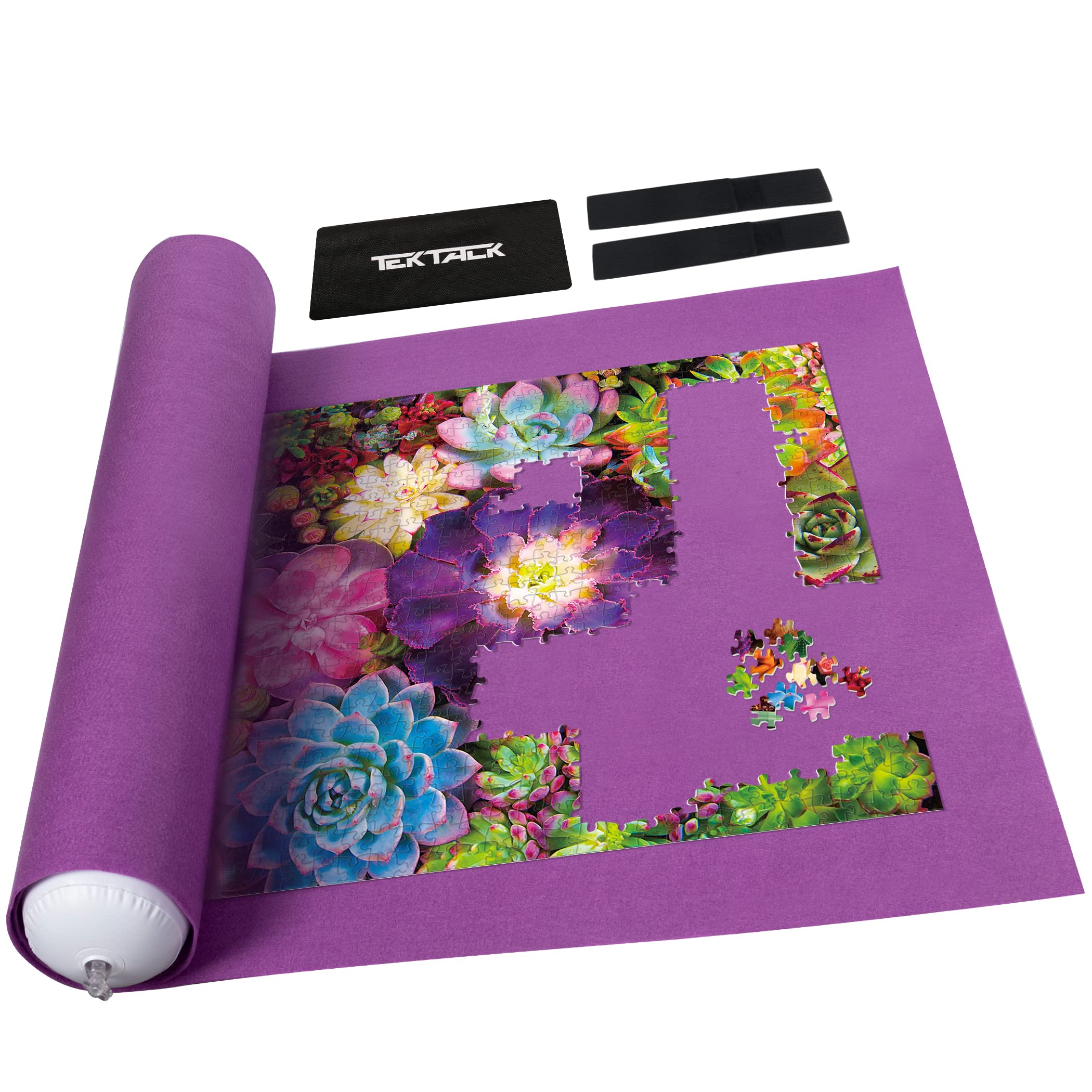 Tektalk Jigsaw Puzzle Roll Mat Puzzle Storage Saver with 2 Elastic Straps Inflatable Tube, Store Jigsaw Puzzles Up to 1500 pcs (Purple)
