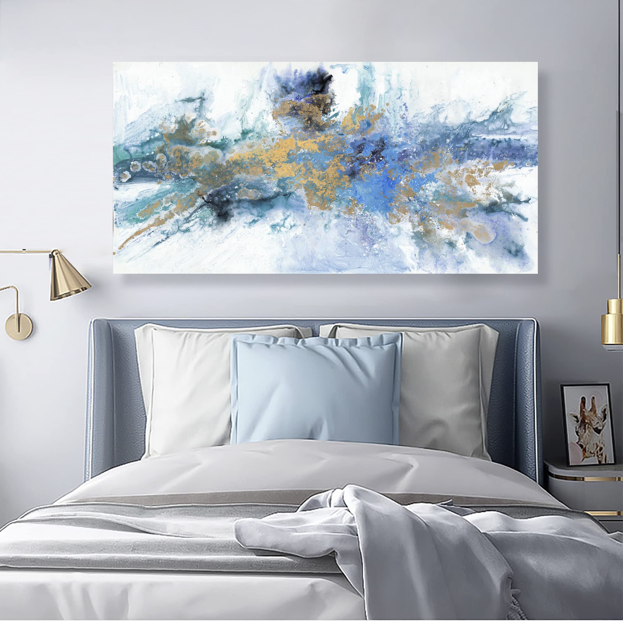 Abstract Wall Art For Living Room Large Size Navy Blue Canvas Wall Art Abstract Wall Decor Abstract Art Paintings Fantasy Colorful on White Background Modern Artwork Decor for Bedroom Bathroom Kitchen Office Wall Decor Framed pictures Size