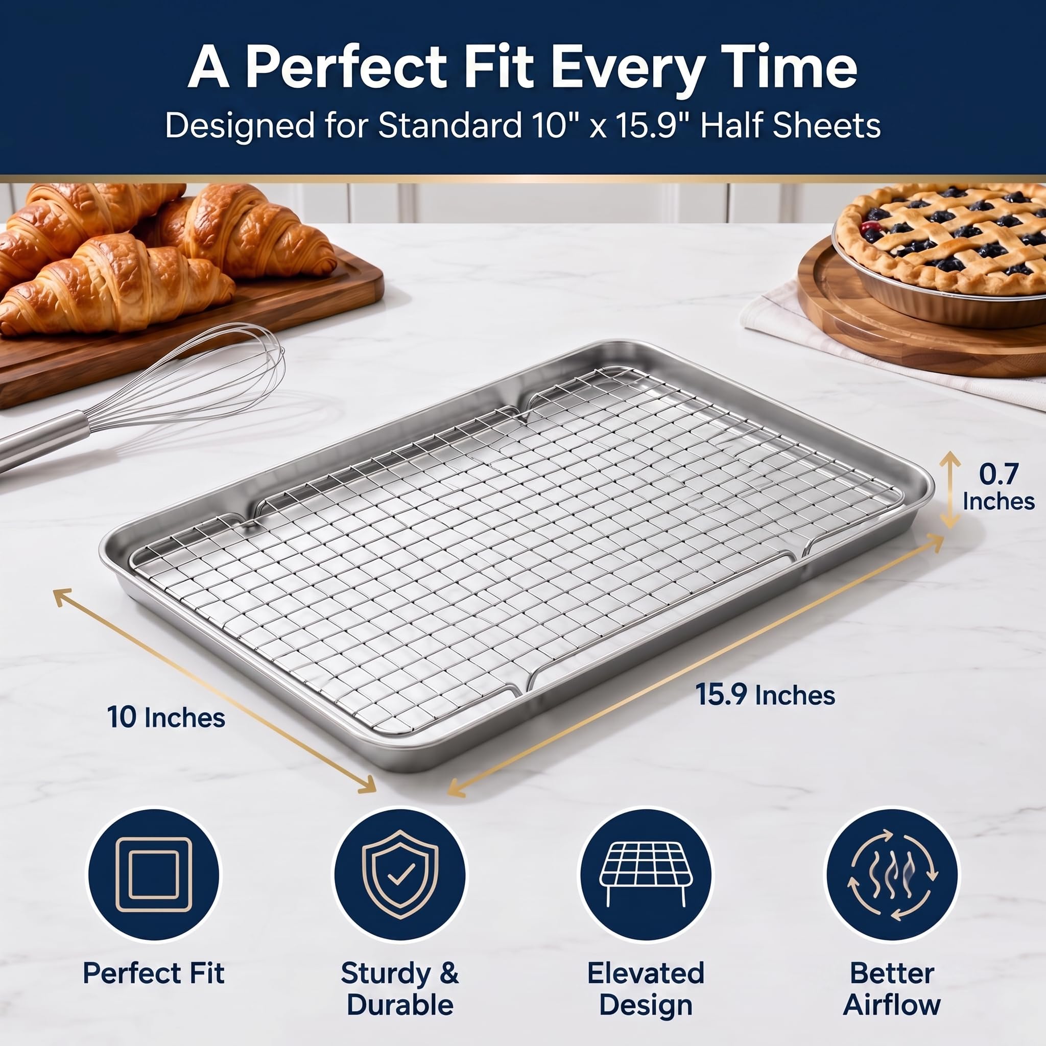 Condition photo showing New/Like New for scdgrw cooling rack set of 5, heavy duty stainless steel wire rack for baking, fits jelly roll cooki