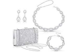 Tiamon 4 Pcs Women Rhinestone Jewelry Set Silver Accessories for Evening Wedding Party Christmas Gift